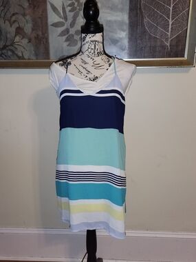Style Rack Navy, Aqua & White Striped Mini Dress